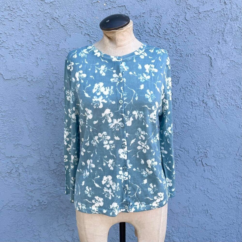 Garnet Hill Merino Wool Cardigan Floral Size medium